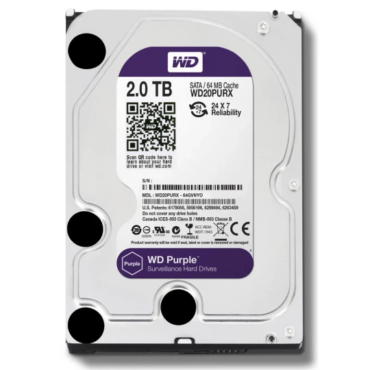 Жесткий диск WD Purple WD20PURX, 2Тб, HDD, SATA III, 3.5