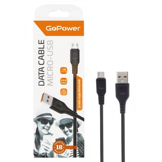 Кабель USB - Micro USB GoPower GP01M (1 м, 2,4А)