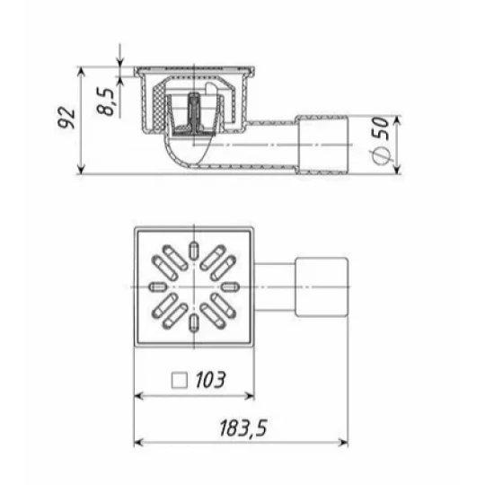 Трап d 50 100х100 нержавеющая сталь горизонтальный