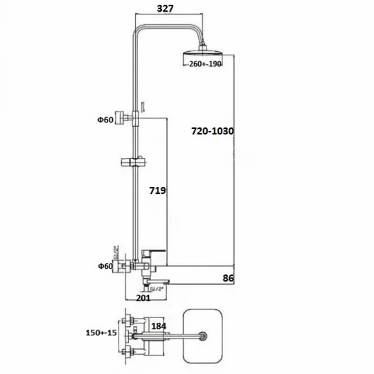 Душевой гарнитур HB2402 с верхним душем Haiba
