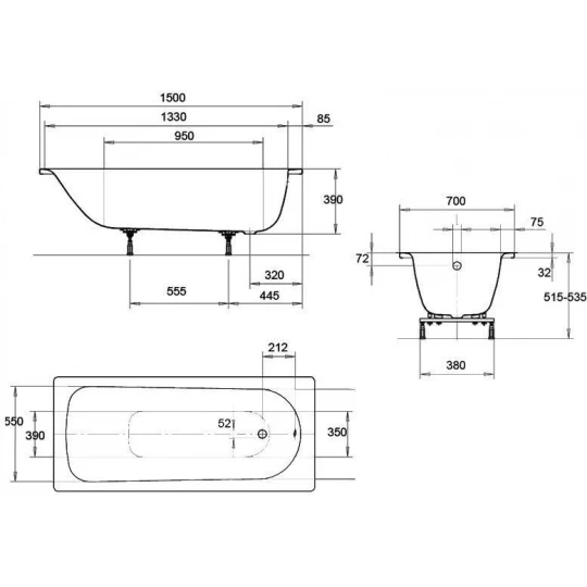 Ванна стальная эмаль EWROVA 150*70 Form Plus 2.3мм , Kaldewei.