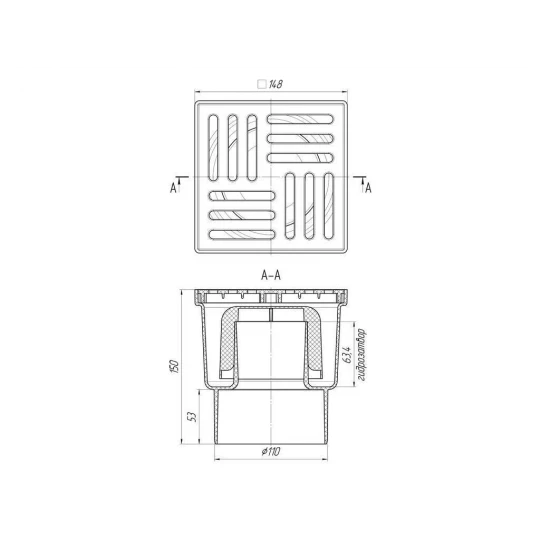 Трап вертикальный 110 (15*15) пластиковая решетка ТА1210, АНИ.