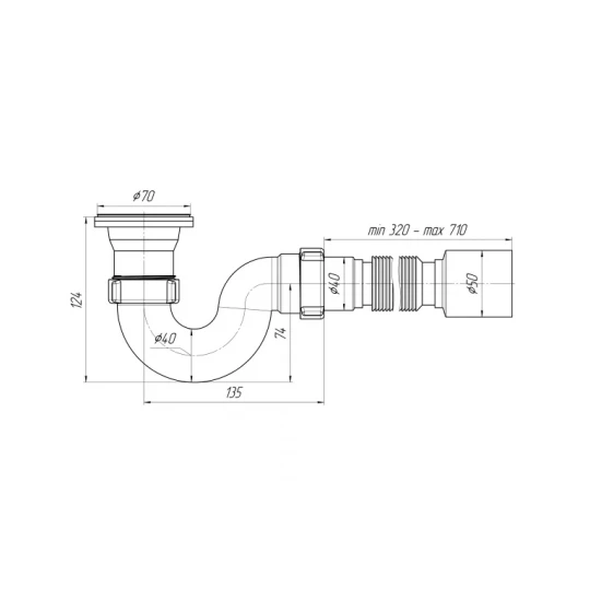 Сифон д/душ. поддона 1 1/2 (с гибкой трубкой) 40-50 (45 шт) АНИ ПЛАСТ E115