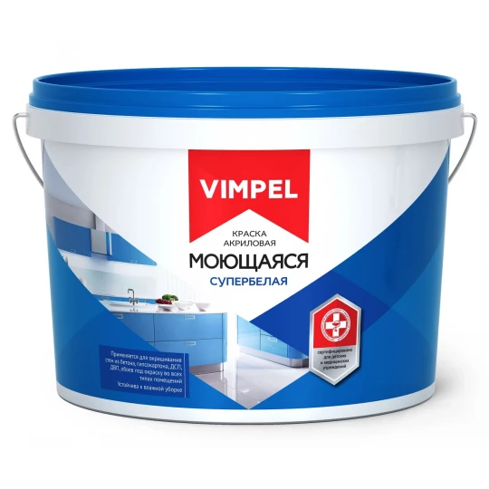 Краска VIMPEL акриловая моющаяся супербелая 25кг