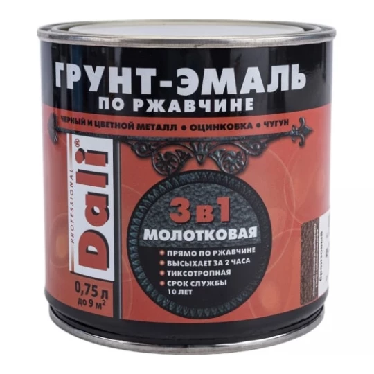 135300 Грунт-эмаль по ржавчине DALI 3 в 1, молотковая, 0,75 л, бронзовая (6)