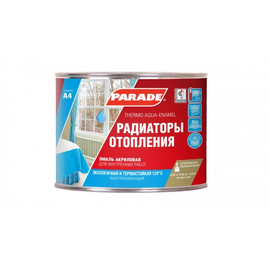 0006325 Эмаль PARADE А4 акриловая для радиаторов белая полуматовая 0,45 л (12)