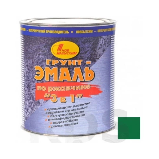 Грунт- Эмаль 3в1 по ржавчине тёмно-зеленый 3л (НовБытХим)