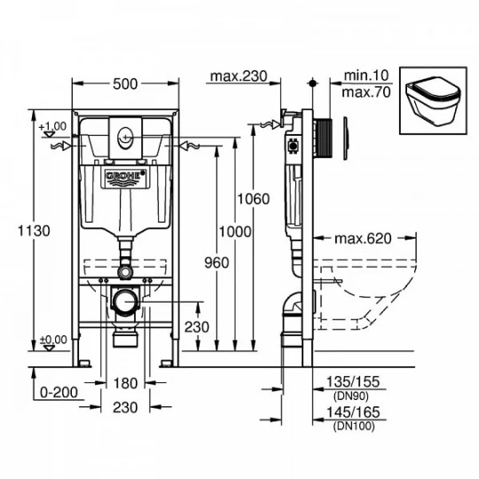 Инсталяция д/унитаза GROHE Rapid SL 4в1 6-9 л.арт. 38750001Gr (38528+38558+38505+37131) АКЦИЯ