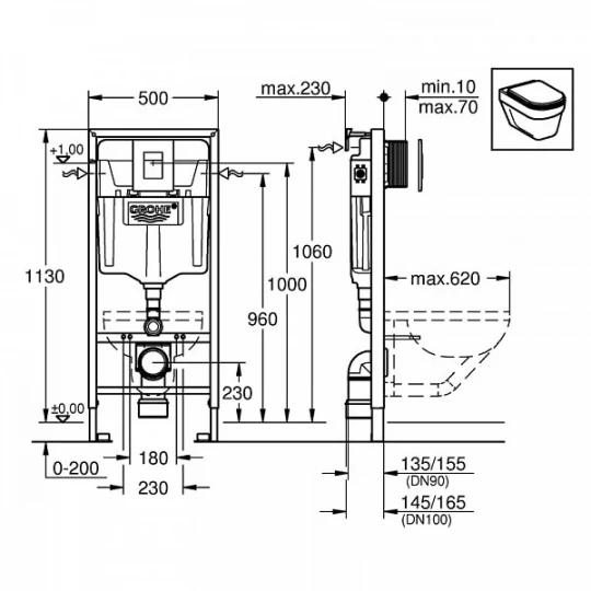 Инсталяция д/унитаза GROHE Rapid SL арт.38772001Gr (рама 38 528, крепление 38 558 + Skate Air 38 732 квадрат) АКЦИЯ